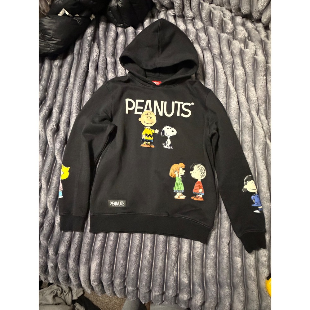 Peanuts Charlie Brown Snoopy Graphic Hoodie Black Sweatshirt Mens Small